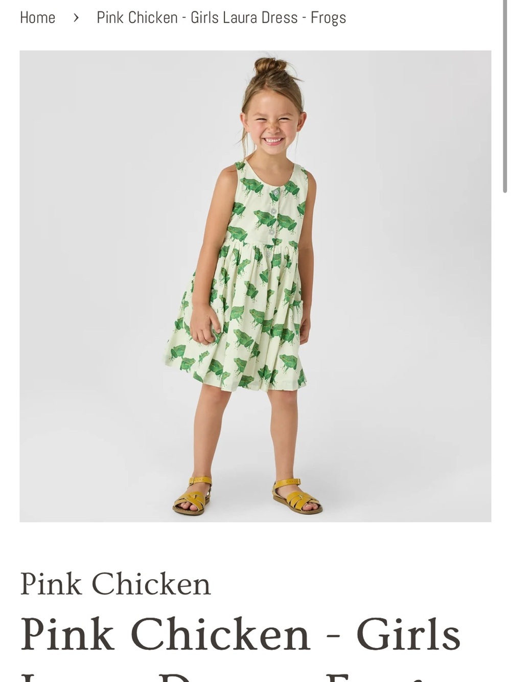 Pink Chicken Cream Dress with Green Frog Print